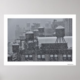 NYC Water Towers During Freak October Snow Storm Poster by NYC is My Muse / NYCisMyMuse.com