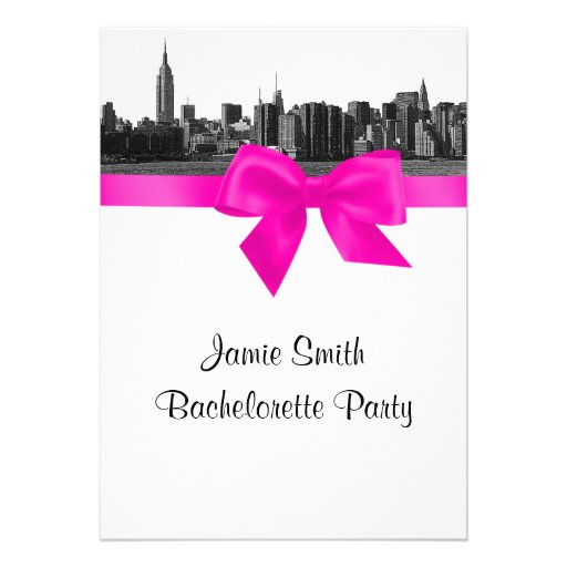 NYC Wide Skyline Etch BW Hot Pink Bachelorette Pty Personalized Invites
