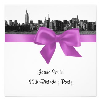 NYC Wide Skyline Etch BW Lilac Birthday Pty SQ Custom Announcement