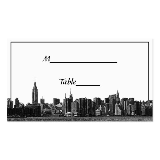 NYC Wide Skyline Etched BW Dark Red Escort Cards Business Card Template (back side)