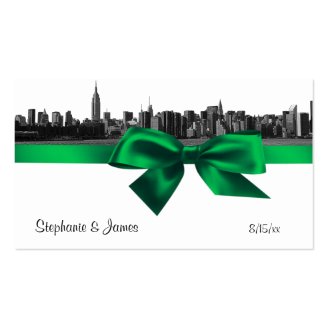 NYC Wide Skyline Etched BW Green Escort Cards Business Card Template