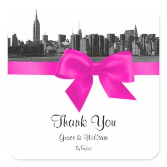 NYC Wide Skyline Etched BW Hot Pink Favor Tag Sticker