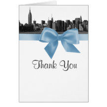 NYC Wide Skyline Etched BW Light Blue Thank You Card