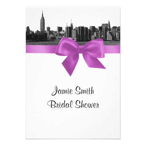 NYC Wide Skyline Etched BW Lilac Bridal Shower Invitations