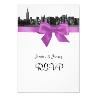 NYC Wide Skyline Etched BW Lilac RSVP #2 Invitation