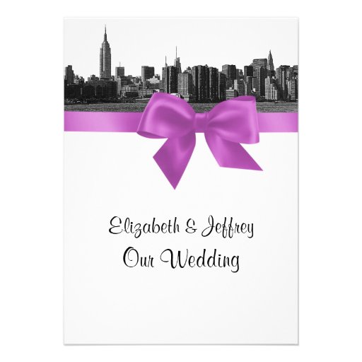 NYC Wide Skyline Etched BW Lilac Wedding Custom Announcement