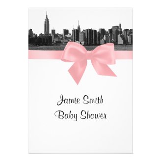 NYC Wide Skyline Etched BW Pink Baby Shower Personalized Invitation