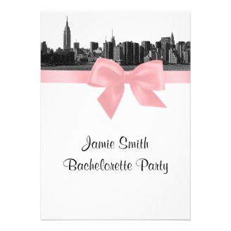 NYC Wide Skyline Etched BW Pink Bachelorette Party Invite