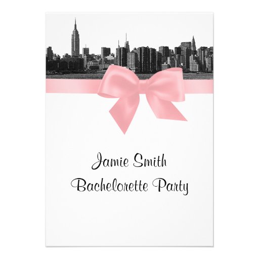 NYC Wide Skyline Etched BW Pink Bachelorette Party Invite