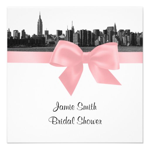 NYC Wide Skyline Etched BW Pink Bridal Shower SQ Invites