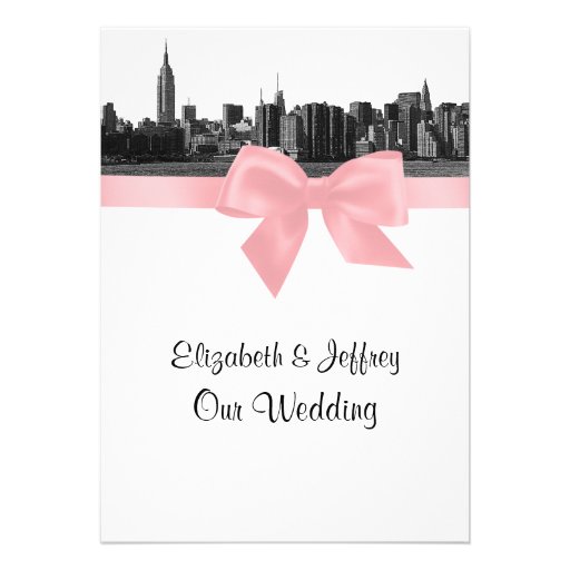 NYC Wide Skyline Etched BW Pink Wedding Custom Invite