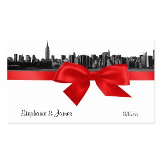NYC Wide Skyline Etched BW Red Place Cards #2 Business Card Template