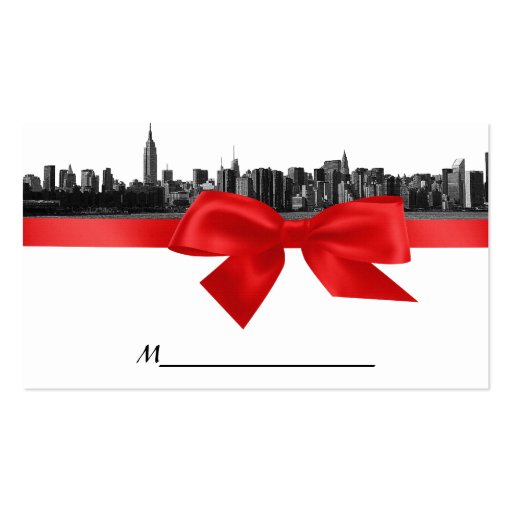 NYC Wide Skyline Etched BW Red Place Cards Business Card (back side)