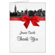 NYC Wide Skyline Etched BW Red Thank You #2 Card
