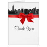 NYC Wide Skyline Etched BW Red Thank You Cards