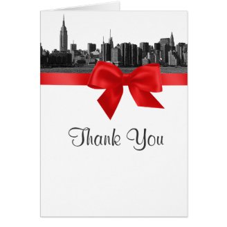NYC Wide Skyline Etched BW Red Thank You Cards