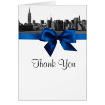 NYC Wide Skyline Etched BW Royal Blue Thank You Greeting Card