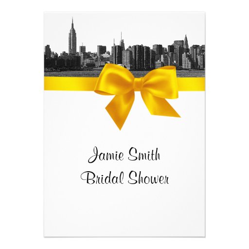 NYC Wide Skyline Etched BW Yellow Bridal Shower Invitations