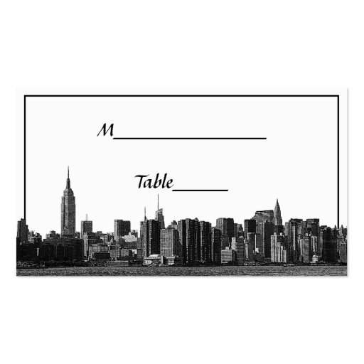 NYC Wide Skyline Etched Escort Cards Business Cards (back side)
