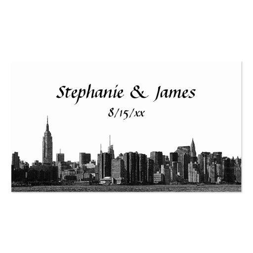 NYC Wide Skyline Etched Escort Cards Business Cards (front side)