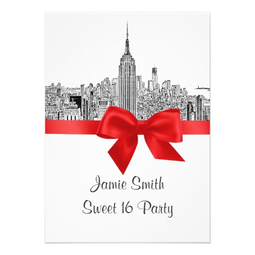 NYC Wide Skyline Etched Sweet Sixteen Announcements