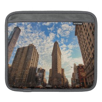 NYC's Flatiron Building, Wide View, Puffy Clouds Sleeve For iPads