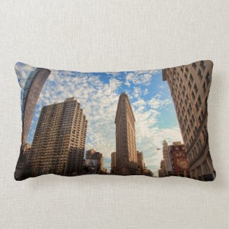 NYC's Flatiron Building, Wide View, Puffy Clouds Throw Pillow