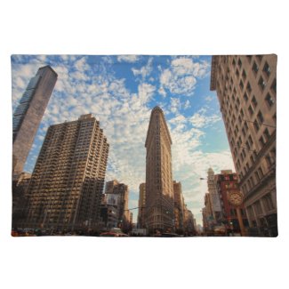 NYC&#39;s Flatiron Building, Wide View, Puffy Clouds Placemats