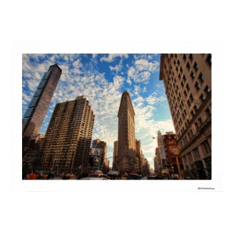 NYC's Flatiron Building, Wide View, Puffy Clouds Print