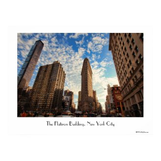 NYC's Flatiron Building, Wide View, Puffy Clouds Print