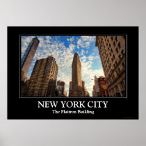 NYC's Flatiron Building, Wide View, Puffy Clouds Poster