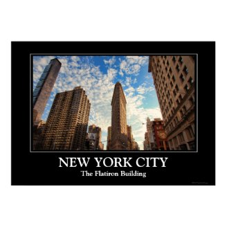 NYC's Flatiron Building, Wide View, Puffy Clouds Poster
