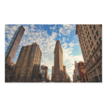 NYC's Flatiron Building, Wide View, Puffy Clouds Rectangle Stickers