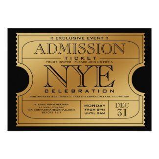 NYE Gold Ticket Party Invitations