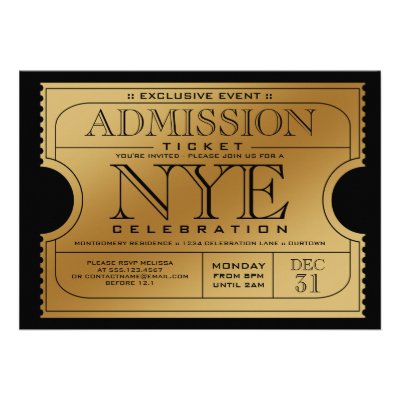 NYE Gold Ticket Party Invitation