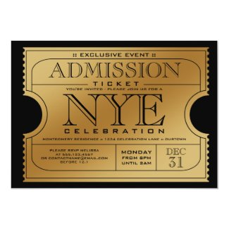 NYE Gold Ticket Party Invitations