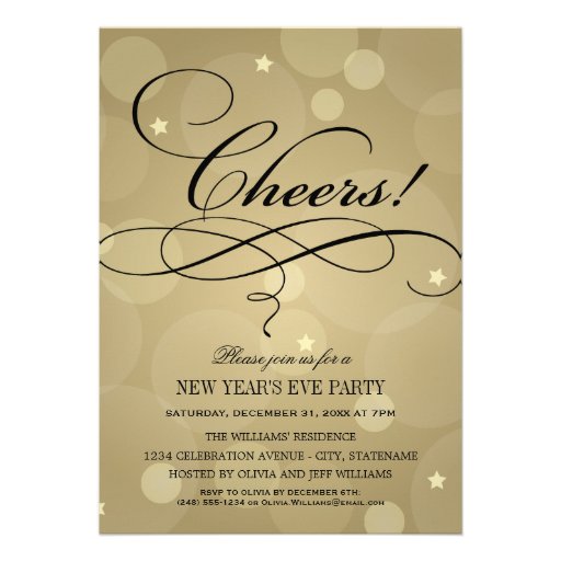 NYE Party Invitations | Champagne Cheers Theme (front side)
