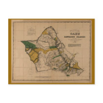 Oahu, 1881, Vintage Hawaii Map postcards