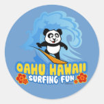 Oahu Surfing Panda Round Sticker