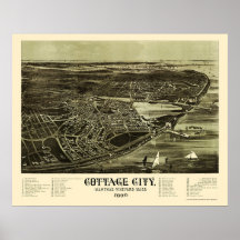 Oak Bluffs, MA Panoramic Map - 1890 Print