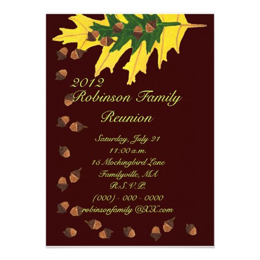 Oak Leaves and Acorns Family Reunion Custom Invite (front side)