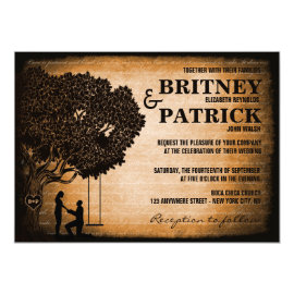 Oak Tree Carved Initials Wedding Invitations 4.5