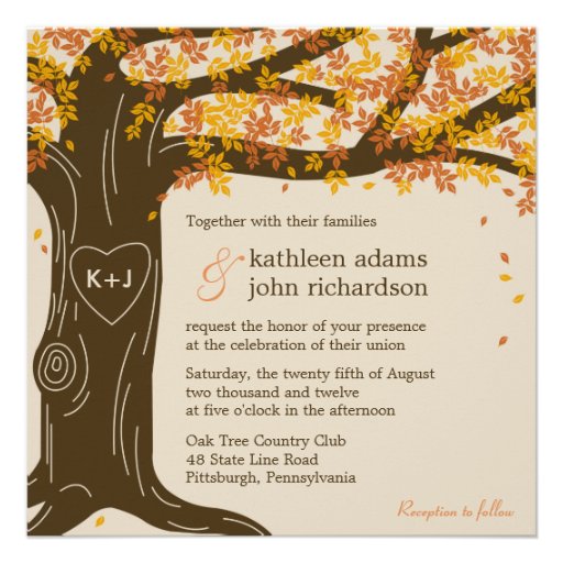 Oak Tree Fall Wedding Invitation (front side)