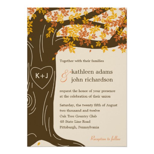 Oak Tree Fall Wedding Invitation (front side)