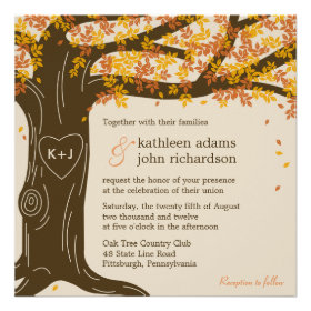 Oak Tree Fall Wedding Invitation Custom Invitation
