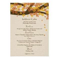Oak Tree Fall Wedding Menu Card Custom Invitations