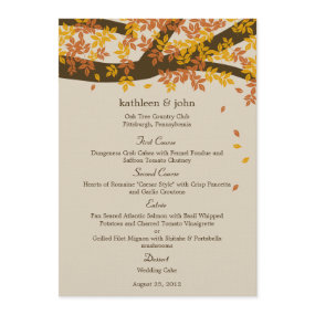 Oak Tree Fall Wedding Menu Card invitation