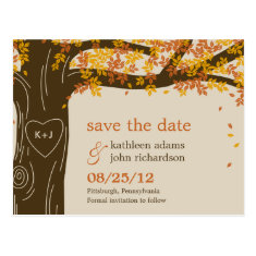 Oak Tree Fall Wedding Save The Date Postcard