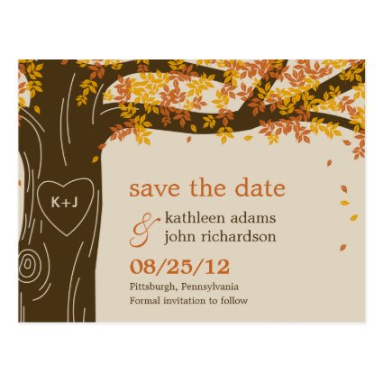 Oak Tree Fall Wedding Save The Date Postcard