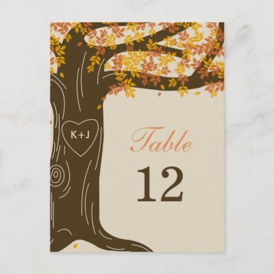 Oak Tree Fall Wedding Table Number Card Post Cards